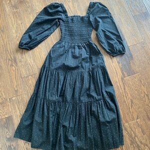 Madewell Black Polka Dot Puff-Sleeve Smocked Maxi Dress